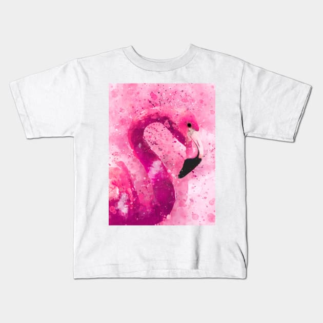 Dramabite Flamingo Pink Watercolor Painting Gift Wife Girlfriend Kids T-Shirt by dramabite